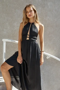Happy Hour Halter Maxi Dress Black