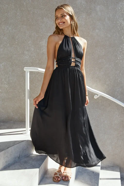 Happy Hour Halter Maxi Dress Black