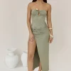 Heading Out Strapless Midi Dress Olive