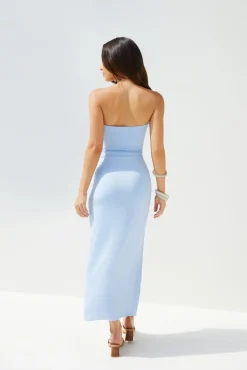 Heading Out Strapless Midi Blue