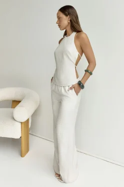 Heather Pant Stone Pinstripe