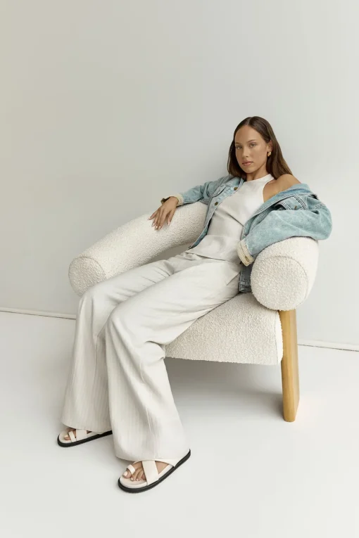 Heather Pant Stone Pinstripe