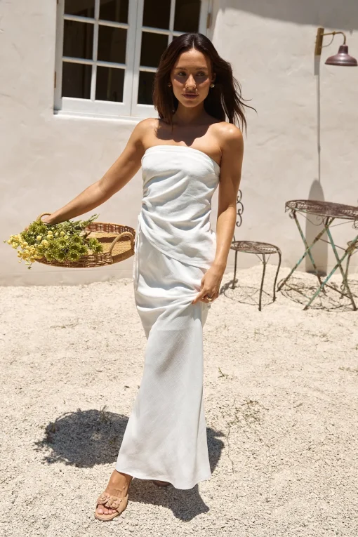 Hidden Oasis Linen Maxi Skirt White