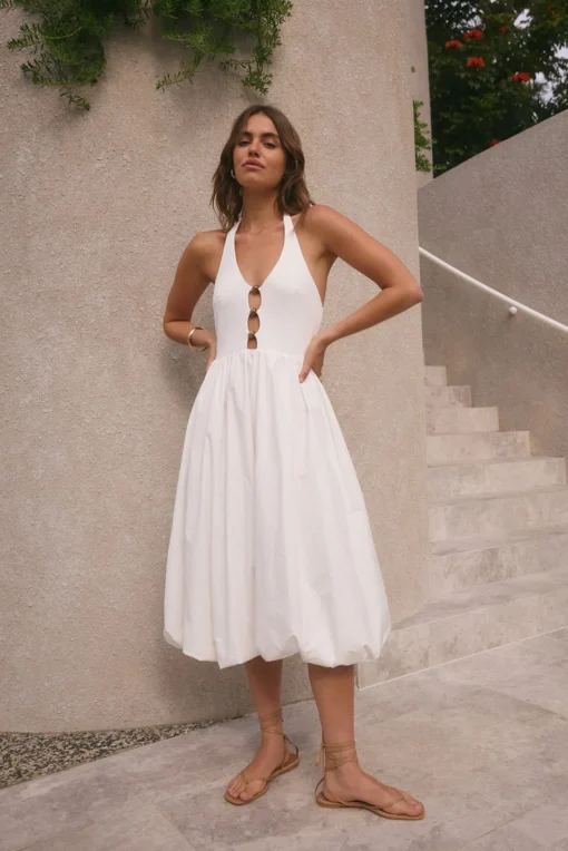 High Tide Halter Midi Dress White