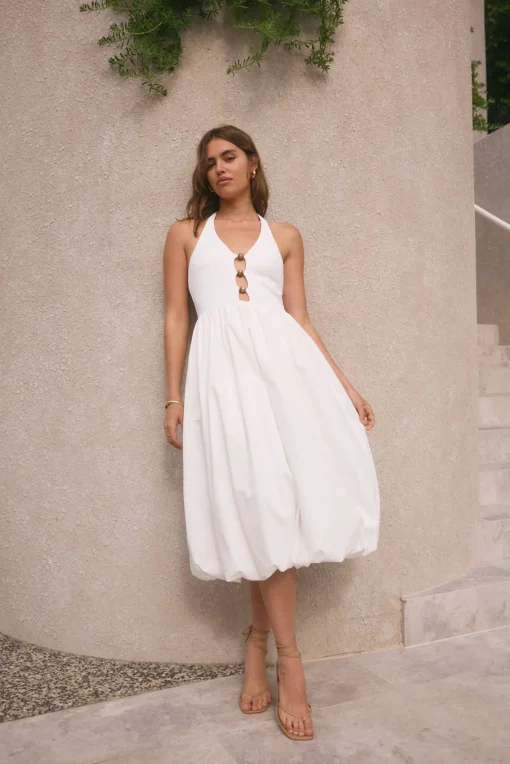 High Tide Halter Midi Dress White