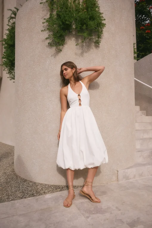 High Tide Halter Midi Dress White