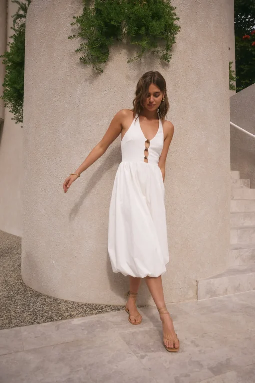 High Tide Halter Midi Dress White