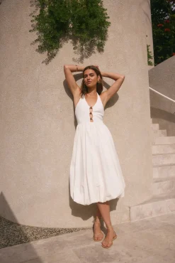 High Tide Halter Midi Dress White