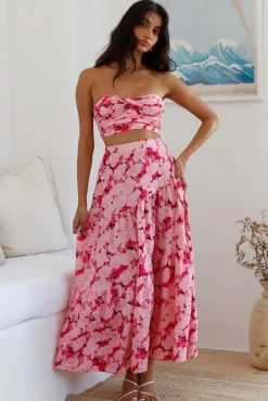 Horizon Waves Maxi Skirt Pink