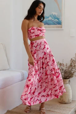 Horizon Waves Maxi Skirt Pink
