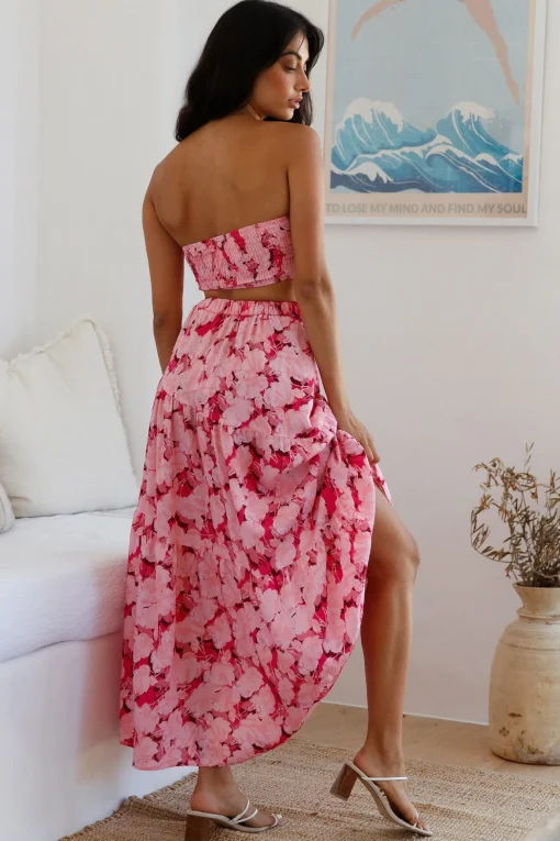 Horizon Waves Maxi Skirt Pink