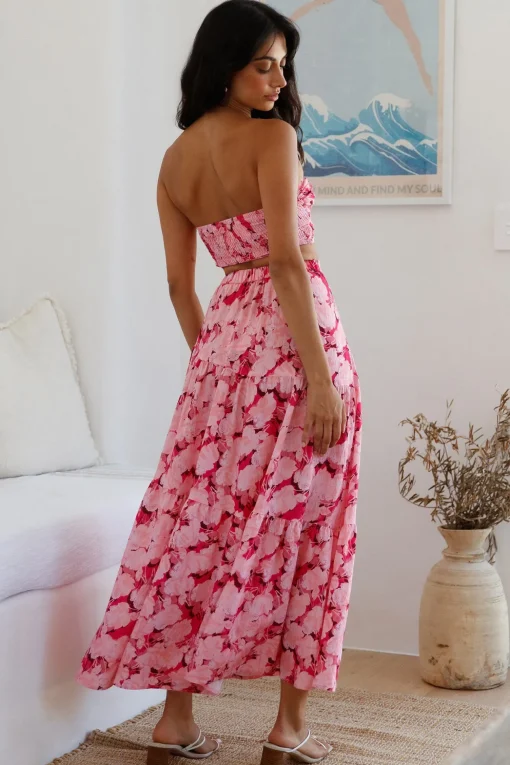 Horizon Waves Maxi Skirt Pink