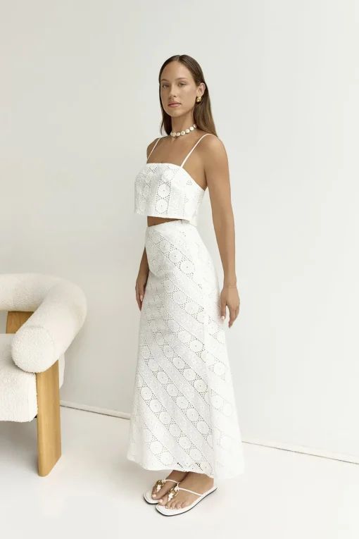 Island Calm Embroidered Crop Top White