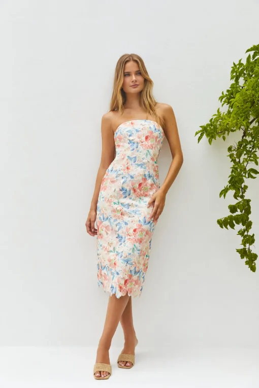 Island Dreams Strapless Midi Dress Peach