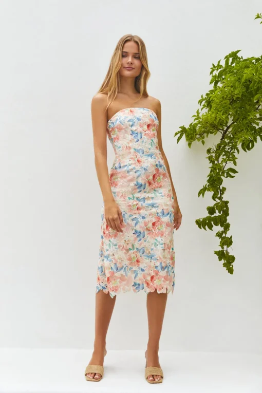 Island Dreams Strapless Midi Dress Peach
