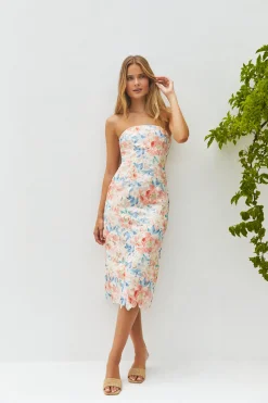 Island Dreams Strapless Midi Dress Peach