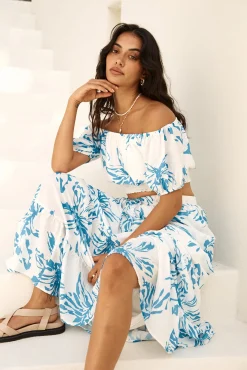 Island Whisper Off Shoulder Crop Top Blue
