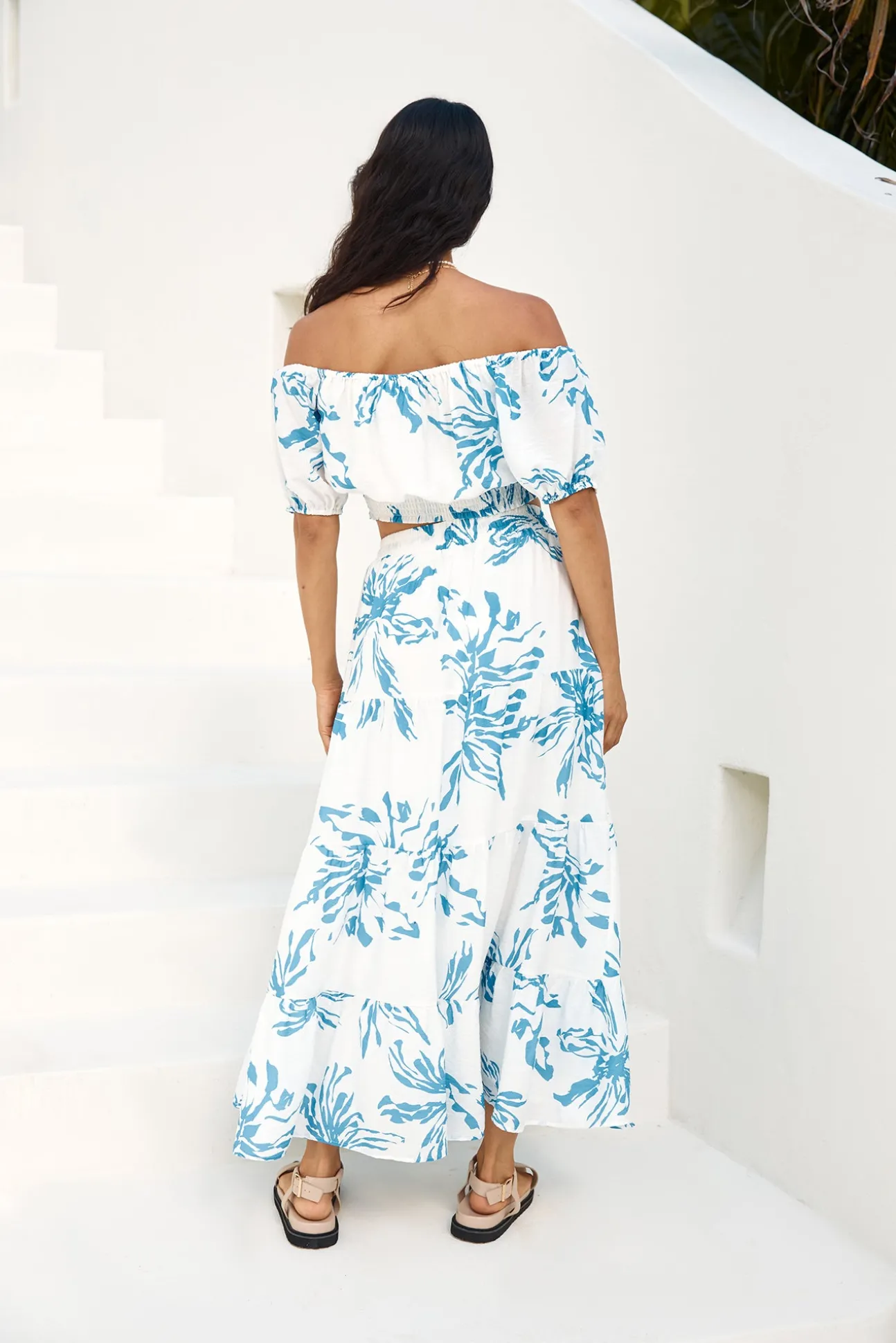Island Whisper Off Shoulder Crop Top Blue