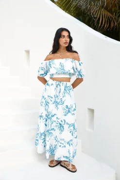 Island Whisper Off Shoulder Crop Top Blue
