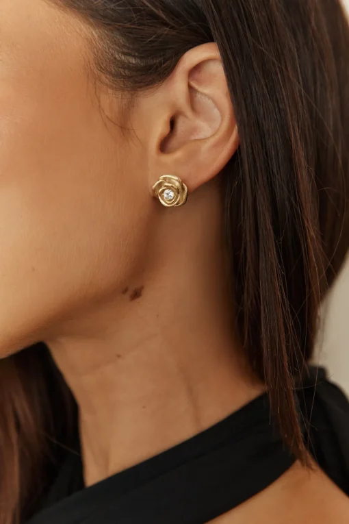 18K Gold Plated Golden Rose Earrings Gold