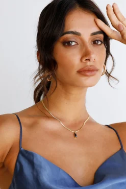 18k Gold Plated Looking Glass Necklace Black