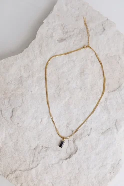18k Gold Plated Looking Glass Necklace Black