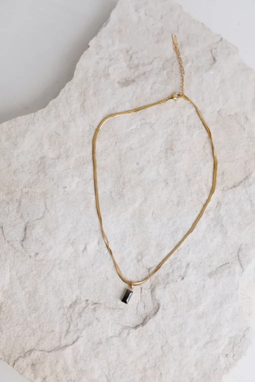 18k Gold Plated Looking Glass Necklace Black