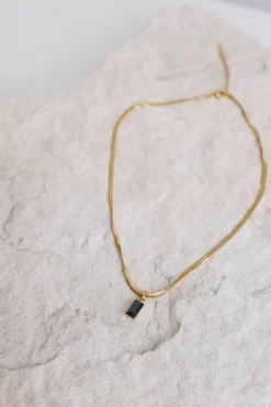 18k Gold Plated Looking Glass Necklace Black