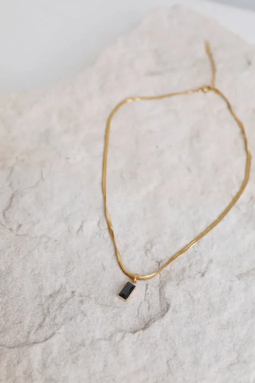 18k Gold Plated Looking Glass Necklace Black