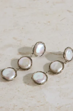 18K Gold Plated Precious Pearls Earrings Silver