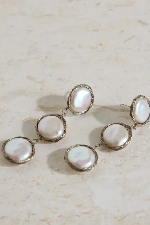 18K Gold Plated Precious Pearls Earrings Silver