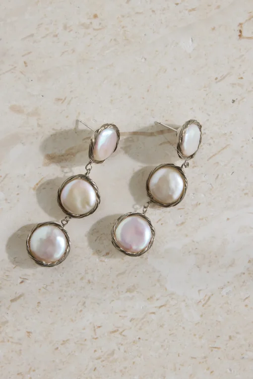 18K Gold Plated Precious Pearls Earrings Silver