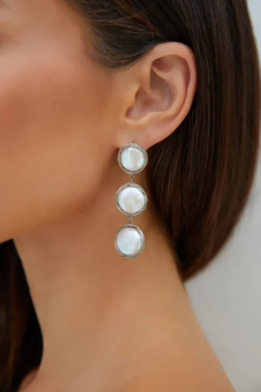 18K Gold Plated Precious Pearls Earrings Silver