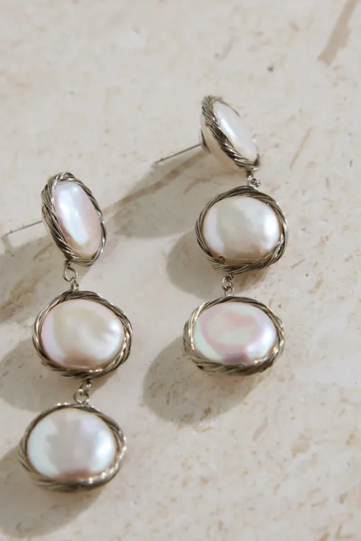 18K Gold Plated Precious Pearls Earrings Silver