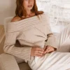 Kadija Off Shoulder Knit Top Beige