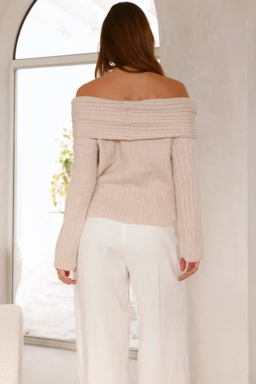 Kadija Off Shoulder Knit Top Beige