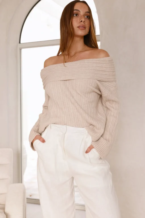 Kadija Off Shoulder Knit Top Beige
