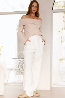 Kadija Off Shoulder Knit Top Beige