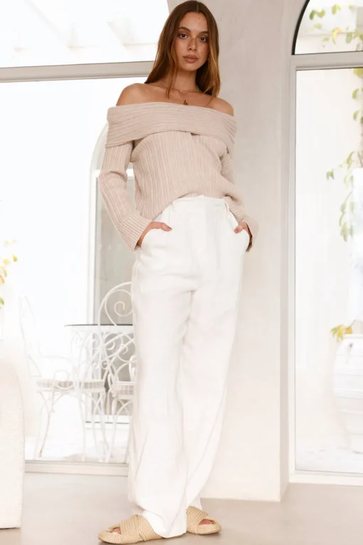 Kadija Off Shoulder Knit Top Beige