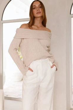 Kadija Off Shoulder Knit Top Beige