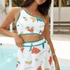 Lemon Wedge One Shoulder Crop Top Green