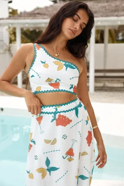 Lemon Wedge One Shoulder Crop Top Green