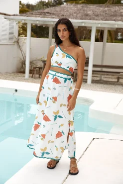 Lemon Wedge One Shoulder Crop Top Green