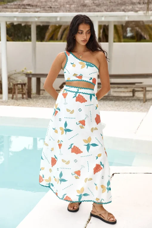 Lemon Wedge One Shoulder Crop Top Green