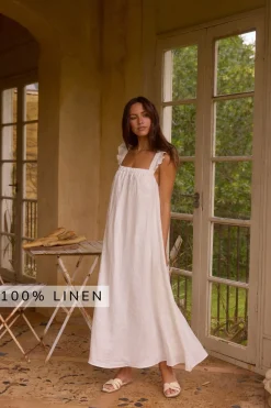 Lily 100% Linen Maxi Dress White