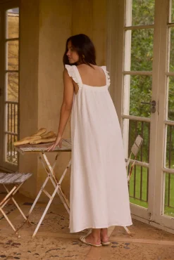 Lily 100% Linen Maxi Dress White