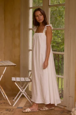 Lily 100% Linen Maxi Dress White