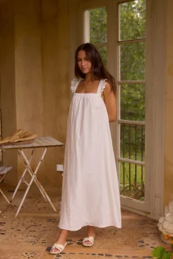 Lily 100% Linen Maxi Dress White