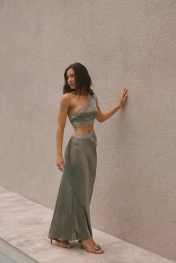 Limitless Love Satin Maxi Dress Khaki