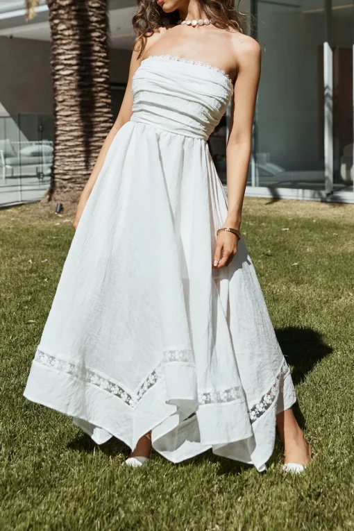 Lucia Strapless Midi Dress White